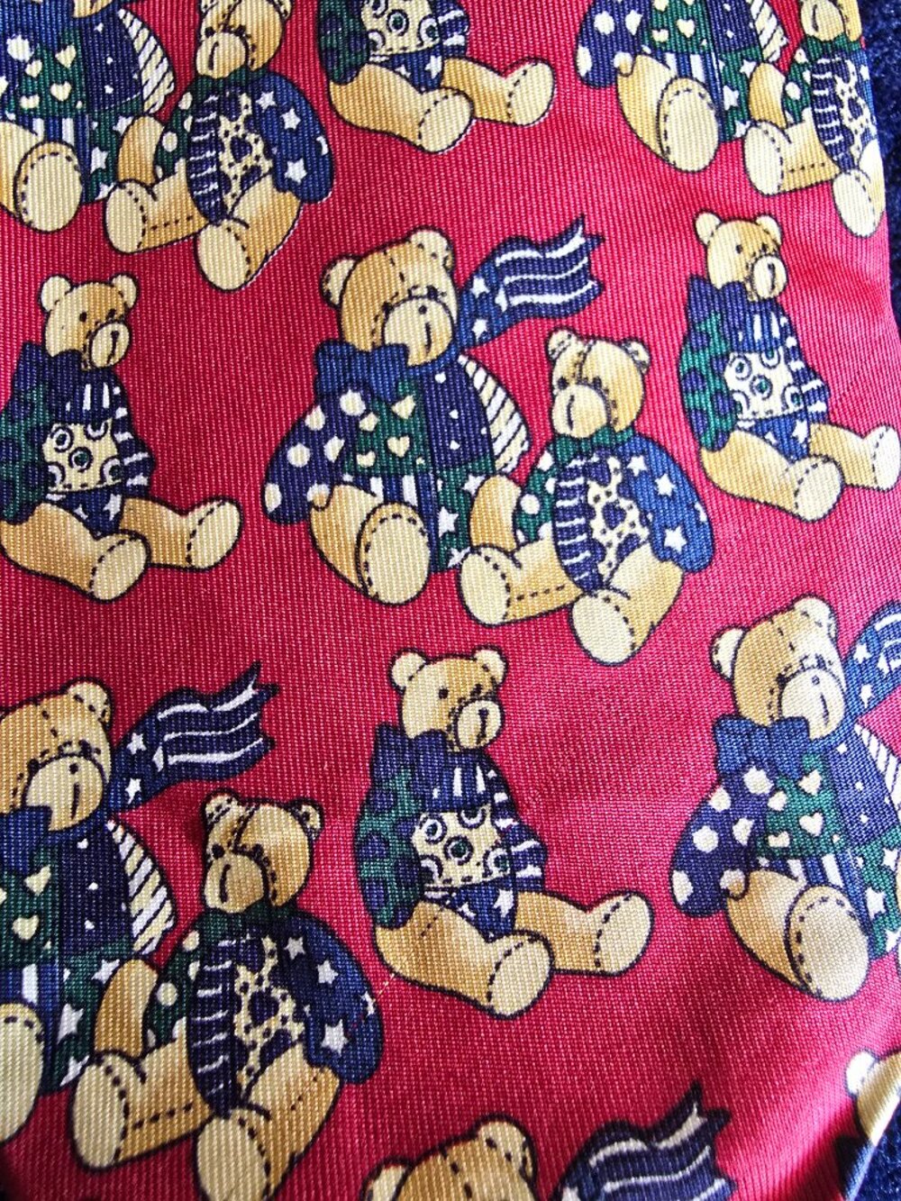 Vintage Chaps Ralph Lauren Polo Bear Silk Tie Red Made In France 90s Novelty - Picture 8 of 9